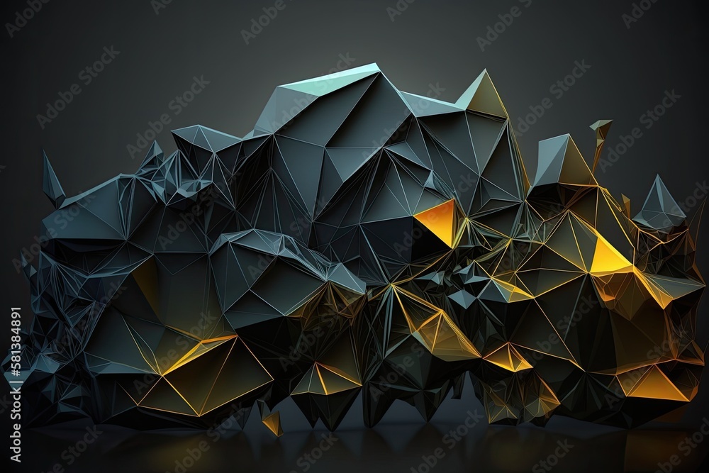Poster low poly, dark, abstract background with polygonal shapes that connect with lines and dots. relation