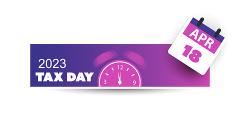Horizontal Tax Day Reminder Concept Banner with Clock for Web Design - USA Tax Deadline Due Date for IRS Federal Income Tax Returns:18th April, Year 2023 - Vector Template