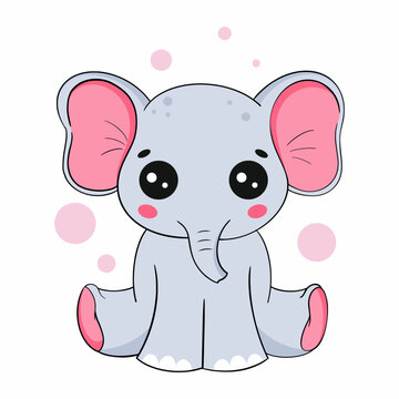 Cute baby elephant. Vector illustration in cartoon style.