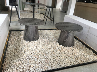 wooden table home decor arrange the house with pebbles