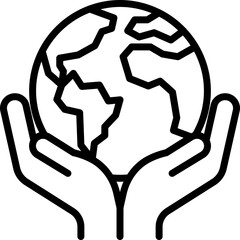 World thin line icon: hands holding the globe. Modern vector illustration.