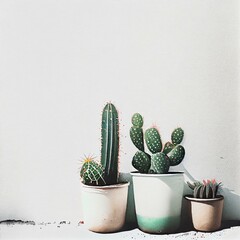  cactuses on the corner, minimalistic background image, watercolor style Generative AI