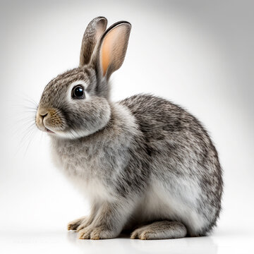 a portrait of a rabbit that has been placed against a plain white background to emphasize the subject's features and create a clean, minimalist aesthetic. This type of image is often used in product p
