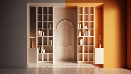 Doors with built-in bookcases in color contrast, photorealistic illustration, Generative AI