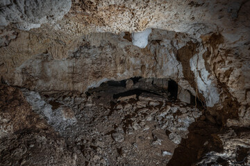 yukatan underground cave with large stalactites, Mexico.