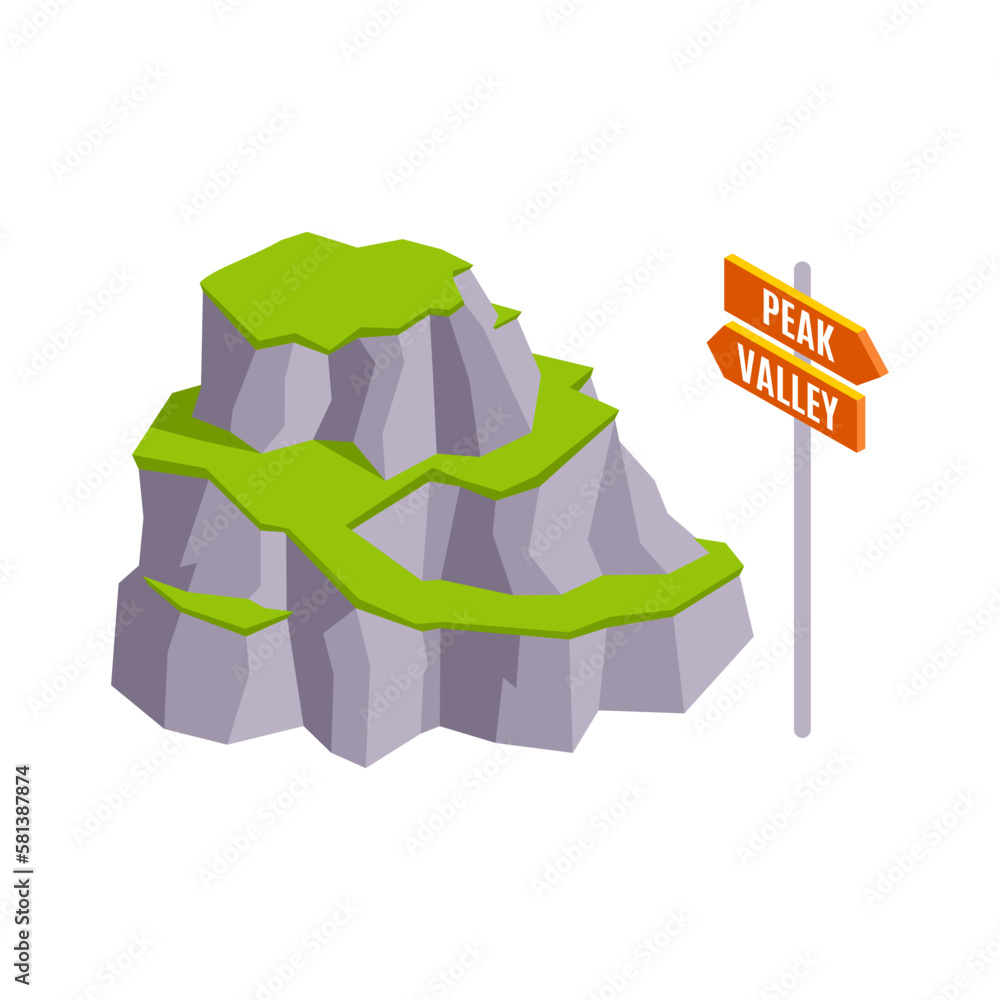 Poster hiking route isometric composition