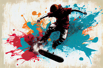 Skateboarding background. Extreme sports vector illustration with guy man skater
