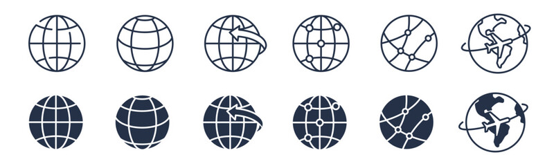 Globe icons. Editable stroke. Vector graphic illustration. For website design, logo, app, template, ui, etc.