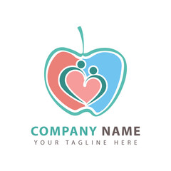 Healthy icon logo design with apple and abstract figures, vector illustration template.