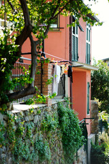Corniglia, located on rugged northwest coast of Italian Riviera, Liguria, Italy.