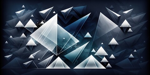 Dark navy blue abstract background with transparent design of white diamond and triangle shapes, Generative AI