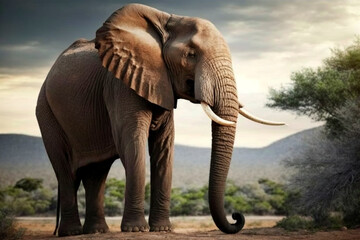 Naklejka na ściany i meble Wild Elephant in the African Savannah, generative ai