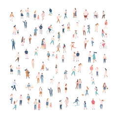 Fototapeta na wymiar Crowd. City tiny people silhouette background characters. Male and female vector set isolated on white background.