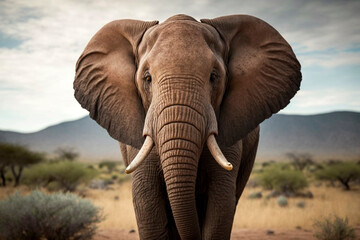 Wild Elephant in the African Savannah, generative ai