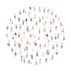 Crowd. City tiny people silhouette background characters. Male and female vector set isolated on white background.
