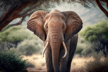 Fototapeta na wymiar Wild Elephant in the African Savannah, generative ai