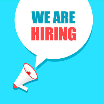 We arre hiring speech bubble with megaphone icon, join our team and vacancy announcement, vector.