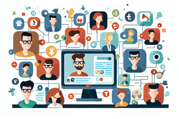 Social network online marketing content. Cartoon illustration vector graphic on white background