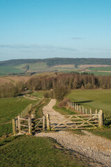 Fototapeta na wymiar Walking in the Southdown National Park, overlooking West Sussex, and Hampshire