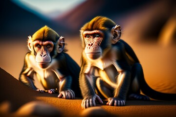 two monkeys in the desert ai generative