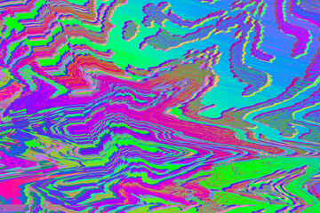 Abstract purple pink green neon rainbow wavy background interlaced digital Distorted Motion glitch effect. Futuristic striped glitched cyberpunk design Retro rave 90s, 2000s new wave colors aesthetic