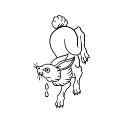 Hand drawn illustration of rabbit traditional tattoo outline design