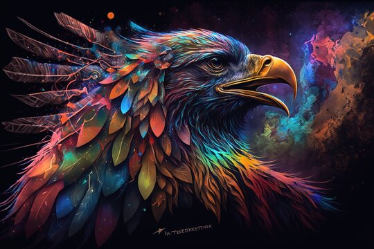 Colorful bird digital art illustration, generative ai
