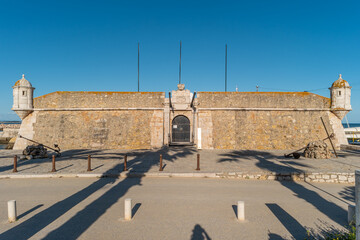 Fortaleza da Ponta da Bandeira fortress in Praia da Batata in Lagos, Algarve, Portugal.