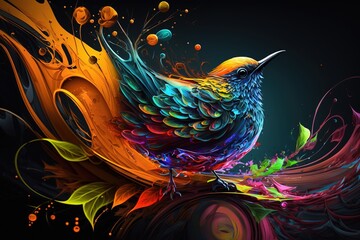 Colorful bird digital art illustration, generative ai