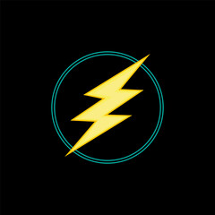 lightning and circle symbol in black background, vector logo icon