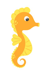 Vector cute cartoon orange seahorse in flat style. Illustration of sea animal character