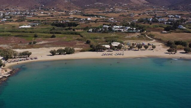 Parasporos beach in Paros island in Greece. Aerial view