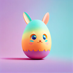 Simple easter egg with bunny ears on pastel colorful background. Ai generated