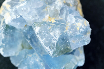 Blue Crystal Mineral Stone. Abstract technological. The mineral Celestine. Macro