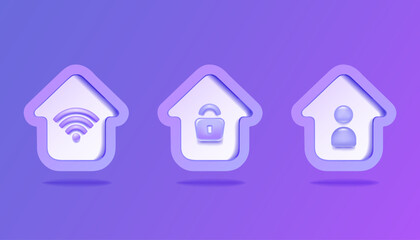 3D smart home, safe house vector icon.