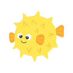 Fototapeta premium Vector cute cartoon yellow blow fish in flat style. Illustration of sea animal character