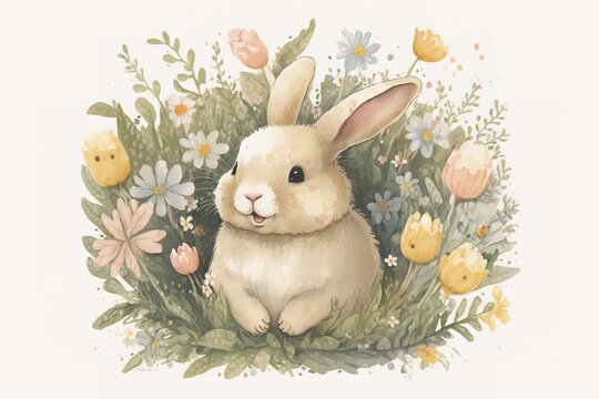 recommend clip art: Watercolor Easter bunny with floral wreath