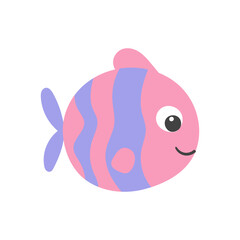 Vector sea fish cartoon illustration on white background. Colorful flat simple aquarium fish icon