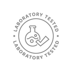 Lab tested vector with flask and checkmark. Laboratory approved test tube label.