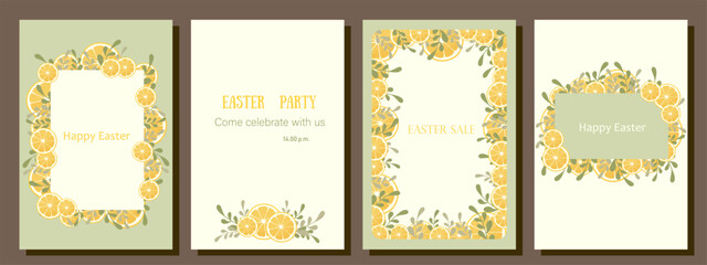 A set of postcards. Postcards with lemons. Greeting cards. Wedding invitation. Lemon design. A card for a discount or sale