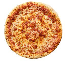 cheese pizza that is unsliced shot from top down view and isolated - 581398837