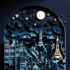 Starry_Night_Paris_City_Paper_cut_styl  Generative AI 