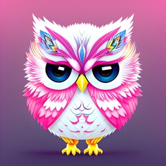 Little owl cartoon style with white and pink colors. Generative AI