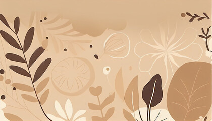 Minimalistic Hand-Drawn Floral Elements on Beige Vector Background. Generative Ai