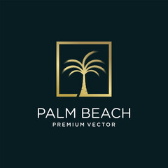 Palm tree logo design with simple and creative Premium Vector
