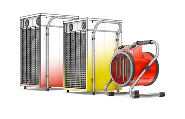 Industrial heat fans on a white background. 3d rendering.