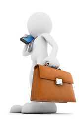 A man with a smartphone and a briefcase. 3d rendering.