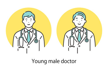 笑顔の若い男性医師　丸枠付きアイコンセット