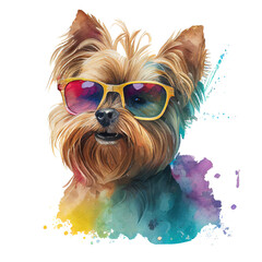 Yorkshire Terrier watercolor dog clipart on the white isolated background. 