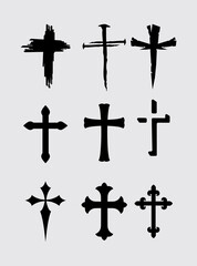 Cross symbol icon shape universal streetwear element logo christiani jesus clip art illustration vector template set bundle 